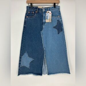 "NWT"Levi's Western Maxi Skirt Big Girls In Two Tone Medium Wash- Sz. 16 Regular